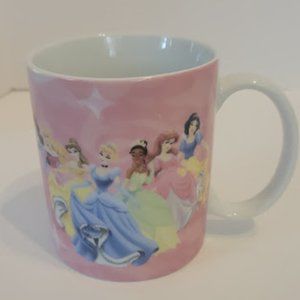 Disney Princess Pink Coffee Mug Cup Belle, Cinderella, Tianna, etc